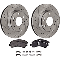 Front Brake Disc and Pad Kit, Cross-drilled and Slotted, Ceramic, Pro-Line Series