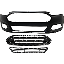 3-Piece Kit Front Primed Bumper Cover, For Models Without Active Park Assist System, CAPA Certified, Includes (1) Bumper Cover, (1) Bumper Grille, and (1) Grille