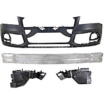 4-Piece Kit, Front Primed Bumper Cover, For Models w/o S-Line Package, w/ Adaptive Cruise Control and Parking Aid Sensor, Includes (2) Bumper Bracket, (1) Bumper Cover, (1) Bumper Reinforcement