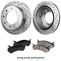 Rear Brake Disc and Pad Kit, Cross-drilled and Slotted, 8 Lugs, Ceramic, Pro-Line Series