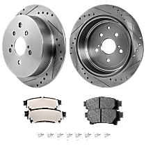4-Piece Kit Rear Brake Disc and Pad Kit, Cross-drilled and Slotted, Ceramic, Pro-Line Series , includes (2) Brake Disc and (1) Brake Pad Set