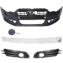 5-Piece Kit Front Bumper Reinforcement, For Models w/o S-Line Package and Adaptive Cruise Control, Aluminum, Includes (1) Bumper Cover, (1) Bumper Reinforcement, (2) Fog Light Trim, (1) Tow Eye Cover