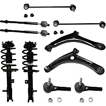 10-Piece Kit Front, Driver and Passenger Side Suspension Kit, 4WD, includes (2) Control Arm, (2) Loaded Strut, (2) Sway Bar Link, and (4) Tie Rod End
