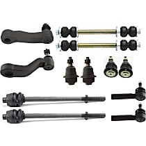 Front, Driver and Passenger Side Suspension Kit, includes Ball Joint, Idler Arm, Pitman Arm, Sway Bar Link, and Tie Rod End
