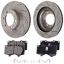 Front Brake Disc and Pad Kit, Cross-drilled and Slotted