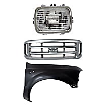 3-Piece Kit Grille, Painted Silver,  Includes (1) Fender, (1) Grille, and (1) Headlight