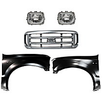 5-Piece Kit Grille, Painted Silver,  Includes (2) Fender, (1) Grille, and (2) Headlight