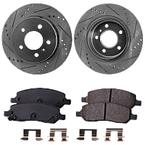 Rear Brake Disc and Pad Kit, Cross-drilled and Slotted, Ceramic, Exclude Heavy Duty Brakes, Sedan, Pro-Line Series