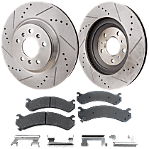Front Brake Disc and Pad Kit, Cross-drilled and Slotted, Ceramic, Heavy Duty Brakes, Sedan, Pro-Line Series