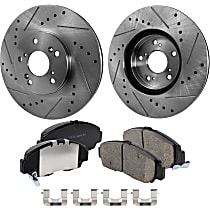 Front Brake Disc and Pad Kit, Cross-drilled and Slotted, 5 Lugs, Ceramic, Standard Front Caliper, Pro-Line Series
