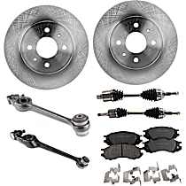 8-Piece Kit Front, Driver and Passenger Side Axle Assembly, New, 1.9L 4Cyl  Includes (2) Axle Assembly, (2) Brake Disc, (1) Brake Pad Set, and (2) Control Arm