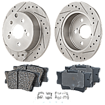 Rear Brake Disc and Pad Kit, Cross-drilled and Slotted, 5 Lugs, Organic, Pro-Line Series