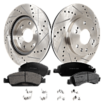 Front Brake Disc and Pad Kit, Cross-drilled and Slotted, 6 Lugs, Ceramic, Pro-Line Series