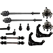 Front, Driver and Passenger Side, Upper Control Arm Kit, Heavy Duty Design, Heavy Duty Design, includes Ball Joints, Sway Bar Links, Tie Rod Ends, and Wheel Hubs