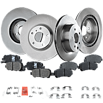 Front and Rear Brake Disc and Pad Kit, Pro-Line Series, Plain Surface, 5 Lugs, Ceramic Pad Material, Cast Iron