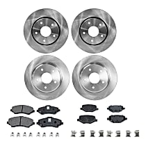 Front and Rear Brake Disc and Pad Kit, Plain Surface, 5 Lugs, Semi-Metallic - Front; Ceramic - Rear, Cast Iron