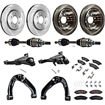 14-Piece Kit Front, Driver and Passenger Side Axle Assembly, Four Wheel Drive, New, 4WD, 4.0L 6Cyl  Includes (2) Axle Assembly, (4) Brake Disc, (2) Brake Pad Set, and (4) Control Arm