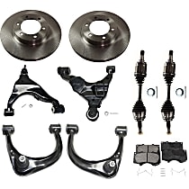 10-Piece Kit Front, Driver and Passenger Side, Upper and Lower Control Arm Kit, 4WD, For Models Without Dynamic Suspension, includes (2) Axle Assembly, (2) Brake Disc, (1) Brake Pad Set, and (4) Control Arm