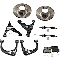 9-Piece Kit Front, Driver and Passenger Side, Upper and Lower Control Arm with Axle Assemblys, Brake Discs, and Brake Pad Set, 6 Lugs, 12.56 in.Disc Diameter, Four Wheel Drive