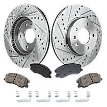 4-Piece Kit Front Brake Disc and Pad Kit, Cross-drilled and Slotted, Ceramic, Pro-Line Series