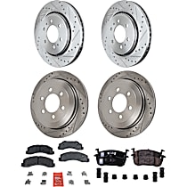 Front and Rear Brake Disc and Pad Kit, Cross-drilled and Slotted, 6 Lugs, Ceramic, Pro-Line Series