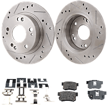 Rear Brake Disc and Pad Kit, Cross-drilled and Slotted, Ceramic, 260 mm Rotor Diameter, Pro-Line Series