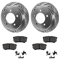 Rear Brake Disc and Pad Kit, Cross-Drilled and Slotted, Ceramic, 262mm Rear Disc, Pro-Line Series