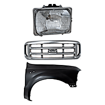 3-Piece Kit Grille, Painted Silver,  Includes (1) Fender, (1) Grille, and (1) Headlight