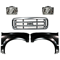 5-Piece Kit Grille, Painted Silver,  Includes (2) Fender, (1) Grille, and (2) Headlight