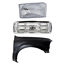 3-Piece Kit Grille, Chrome,  Includes (1) Fender, (1) Grille, and (1) Headlight