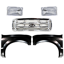 5-Piece Kit Grille, Chrome,  Includes (2) Fender, (1) Grille, and (2) Headlight