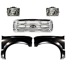 5-Piece Kit Grille, Chrome,  Includes (2) Fender, (1) Grille, and (2) Headlight