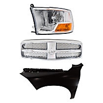 Grille Kit, Chrome Shell and Insert, Plastic, Honeycomb insert, includes Fender and Headlight