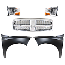 Grille Assembly Kit, Chrome Shell and Insert, Grille, includes Fenders and Headlights
