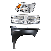 Upper Grille Kit, Chrome Shell and Insert, Plastic, includes Fender and Headlight
