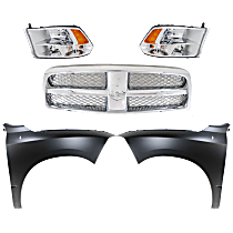 Grille Assembly Kit, Chrome Shell and Insert, Grille, For Models With Quad Lights, includes Fenders and Headlights