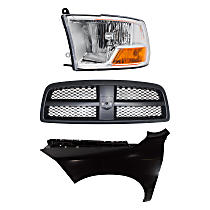 Grille Kit, Painted Black Shell and Insert, Plastic, Honeycomb insert, includes Fender and Headlight