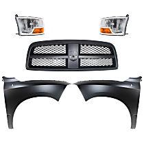 Grille Assembly Kit, Painted Black Shell and Insert, Grille, includes Fenders and Headlights
