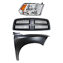 Upper Grille Kit, Painted Black Shell and Insert, Plastic, includes Fender and Headlight