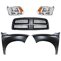 Grille Assembly Kit, Painted Black Shell and Insert, Grille, For Models With Quad Lights, includes Fenders and Headlights