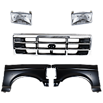 5-Piece Kit Front, Driver and Passenger Side Fender,  Includes (2) Fender, (1) Grille, and (2) Headlight