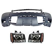 3-Piece Kit Driver and Passenger Side Halogen Headlight, With bulb(s),  For Models With Off Road Package (Rectangular Fog Lights), OE Replacement, Crew Cab Pickup,  Includes (1) Bumper Cover and (2) Headlight