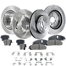 Front and Rear Brake Disc and Pad Kit, Plain Surface, 5 Lugs, Ceramic - Front; Organic - Rear Pad Material, Cast Iron, Pro-Line Series