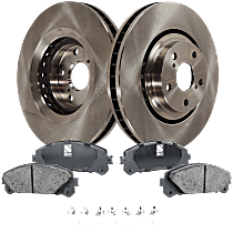 3-Piece Kit Front Brake Disc and Pad Kit, Plain Surface, 5 Lugs, 327.91 mm, Ceramic, Pro-Line Series  Includes (2) Brake Disc and (1) Brake Pad Set