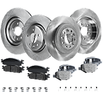Front and Rear Brake Disc and Pad Kit, Plain Surface, 5 Lugs, Ceramic, Cast Iron, Pro-Line Series