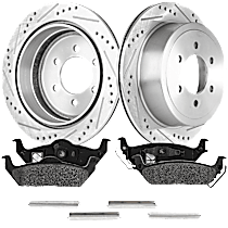 Rear Brake Disc and Pad Kit, Cross-drilled and Slotted, 6 Lugs, Semi-Metallic, Pro-Line Series