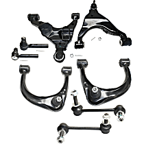 8-Piece Kit Front, Driver and Passenger Side, Upper and Lower Control Arm Kit, includes (4) Control Arm, (2) Sway Bar Link, and (2) Tie Rod End