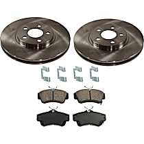 4-Piece Kit Front Brake Disc and Pad Kit, Plain Surface, 5 Lugs, Ceramic, Cast Iron, Pro-Line Series