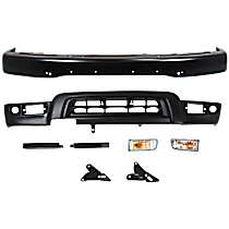 8-Piece Kit Front Bumper,  For Models With Sport Package and Fender Flare Holes, Painted Black, Sport Utility,  Includes (1) Bumper, (2) Bumper Bracket, (2) Grille Extension, (2) Turn Signal Light, and (1) Valance