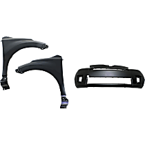 3-Piece Kit Front Primed Bumper Cover, Hatchback, Includes (1) Bumper Cover and (2) Fender